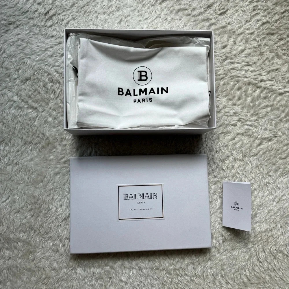 New in Box Balmain Symi Slided Leather Button Shoes Sandals Smooth Black Gold - Picture 2 of 15